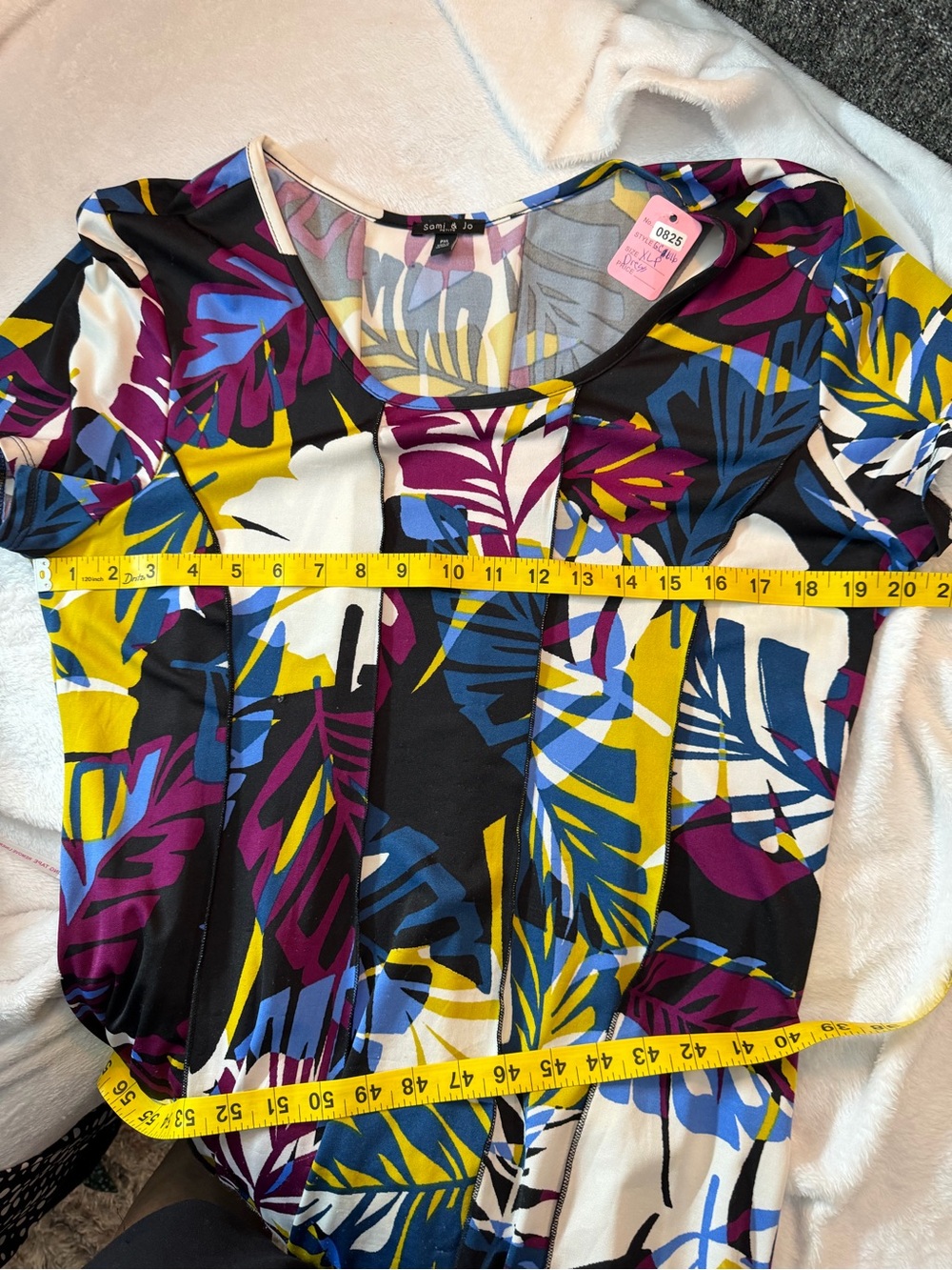 Women’s Floral Scoop Neck Top - Black/Mustard/Purple